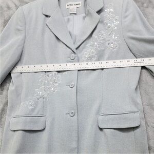 NEW Vintage 90s Alfred Dunner Pant Suit Women 12/10 Blue Blazer Floral Sequins